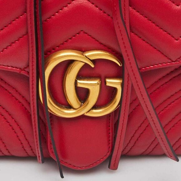 Gucci Red Quilted Leather Marmont Small Shoulder Bag - Picture 11 of 11